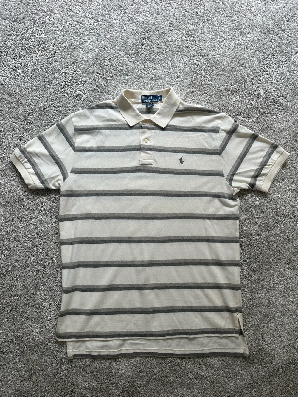 Polo by Ralph Lauren Cream and Gray Striped Cotton Polo